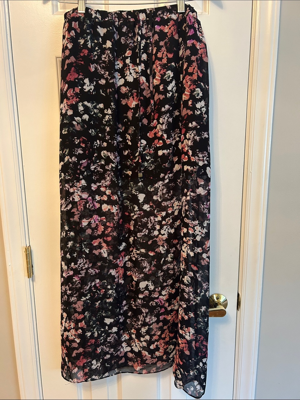 Two by Vince Camuto Black Floral Maxi Skirt with Pink and White Accents